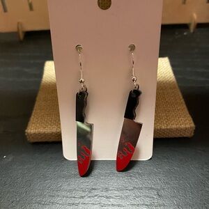 Handcrafted bloody knife charms dangle earrings